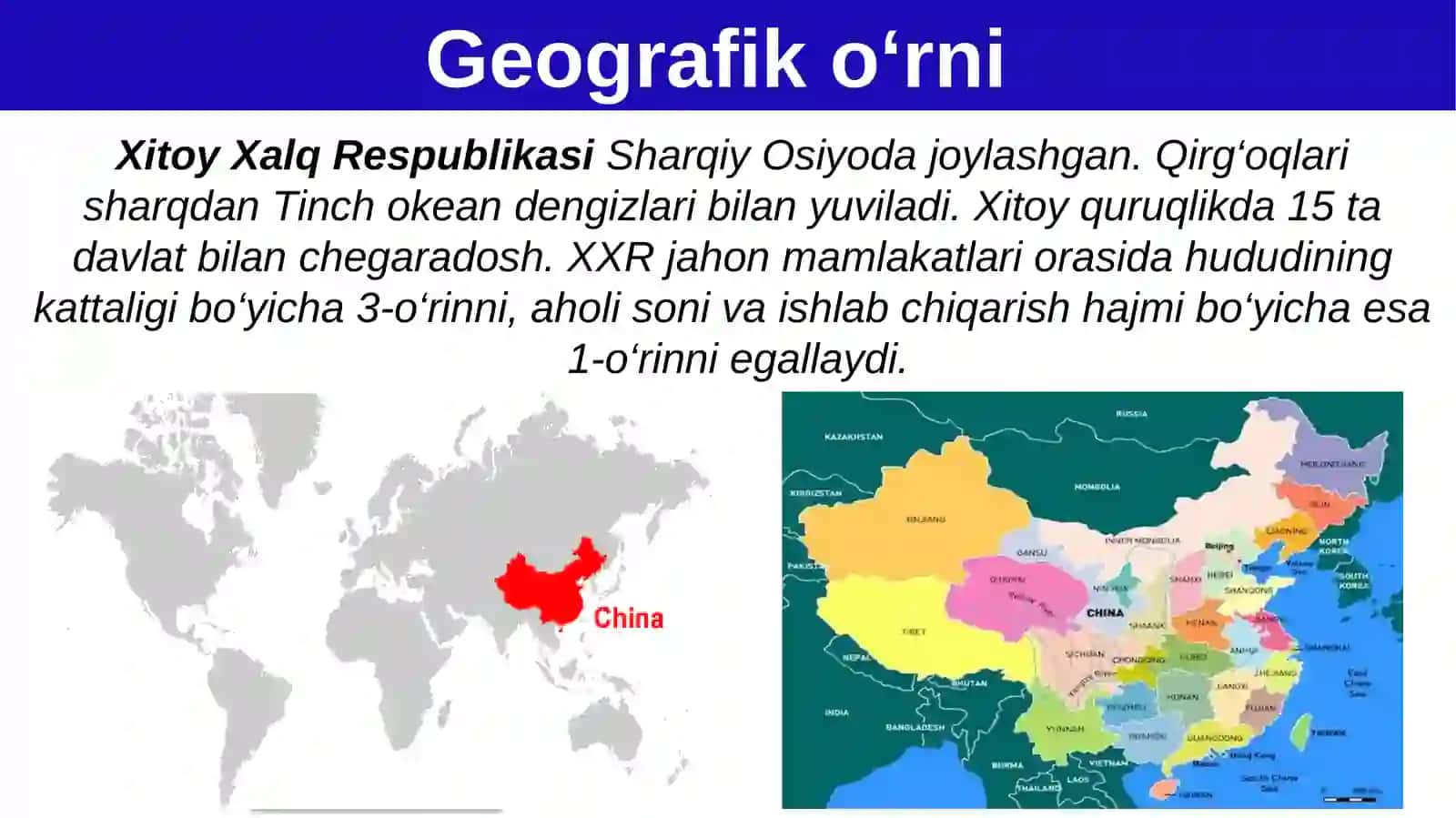 Xitoy Xalq Respublikasi 10-sinf GEOGRAFIYA 2