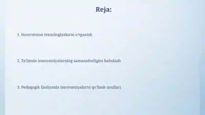 Innovatsion texnologiyalarni o'rganish va pedagogik faoliyatda qo'llash 2