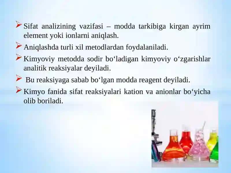 Sifat reaksiyalarini O’TKAZISH 2