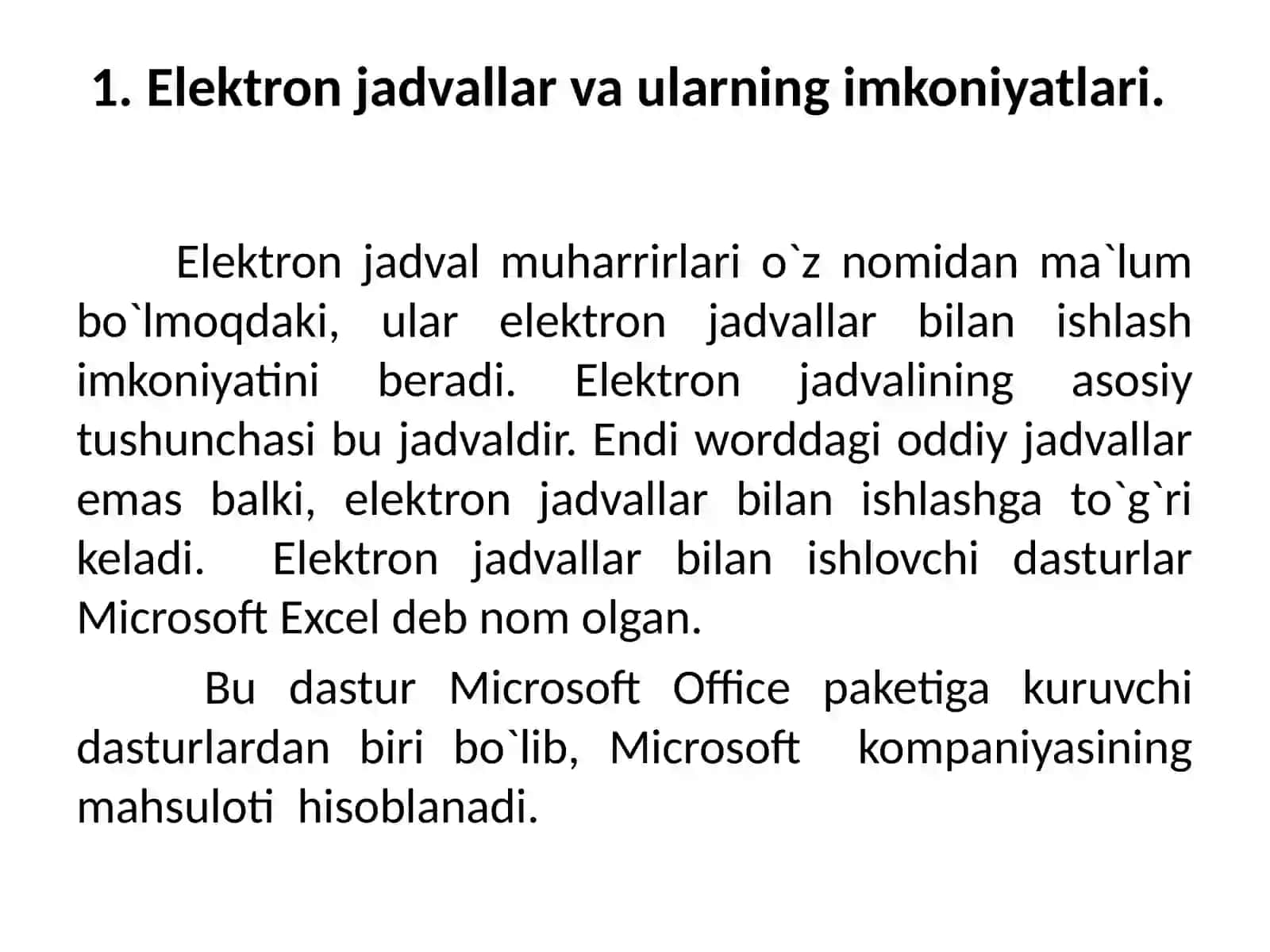 Elektron jadvallarning funksional imkoniyatlaridan optimal foydalanish 2
