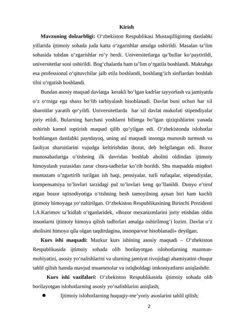 O‘zbekiston Respublikasi ijtimoiy sohada amalga oshirilayotgan islohotlar va ularning ahamiyati 2
