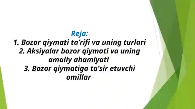 Aksiyalar va qimmatli qogʻozlarning bozor qiymatini hisoblash 2