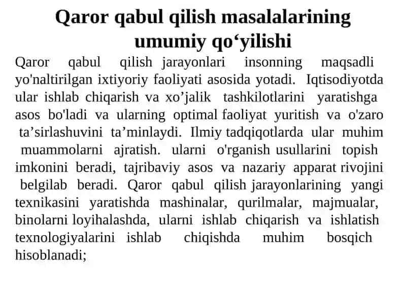 Boshqaruv qarorlarini qo’llab-quvvatlash tizimida ma’lumotlarni tahlil qilish va modellashtirish uchun tizim dinamikasi modellarining umumiy tuzilishi va yechimlari 2