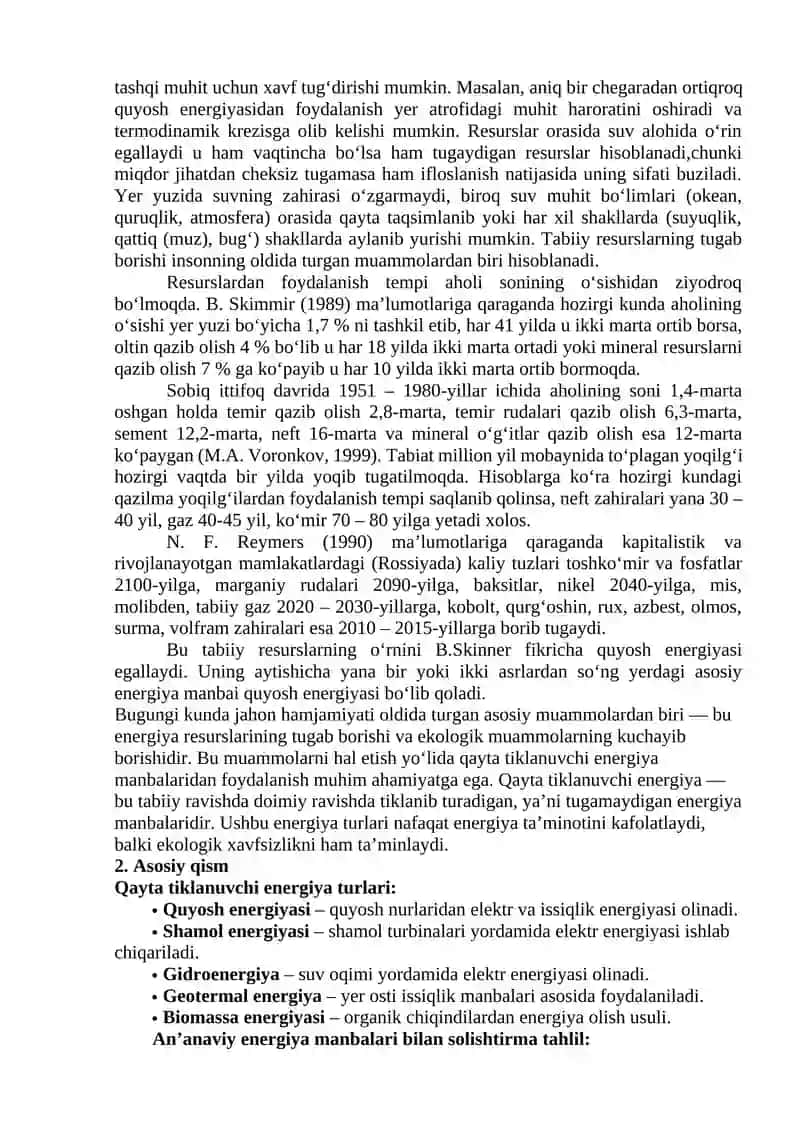 QAYTA TIKLANUVCHI ENERGIYA MANBALARI VA EKOLOGIK XAVFSIZLIK 2