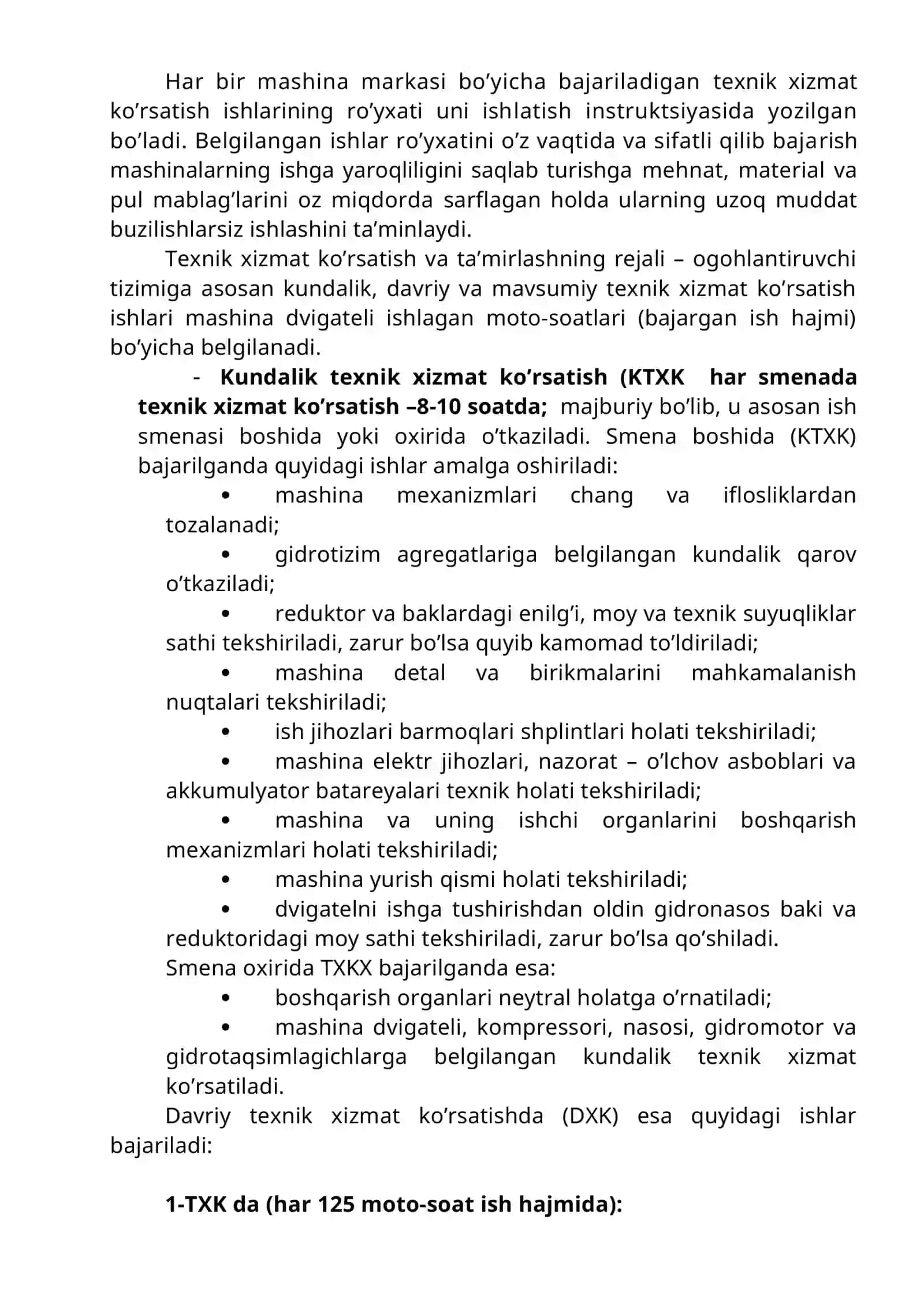 Xo‘jalikdagi mavjud xorijiy va MDX texnikalariga TXK va TS ishlarini rejalashtirish 2