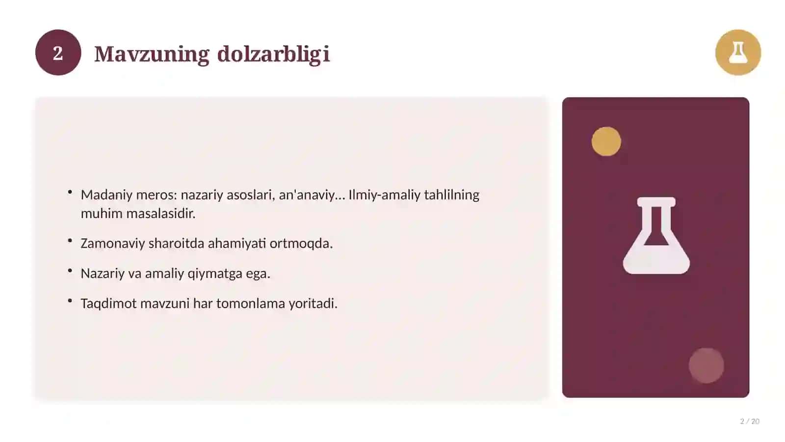 Madaniy meros: nazariy asoslari, an'anaviy yondashuvda (Magistrlik dissertatsiyasi mavzusi) 2