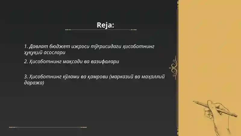 Давлат буджет ижроси тогрисидаги хисоботни таёрлаш ва тактим етиш тартиби 2