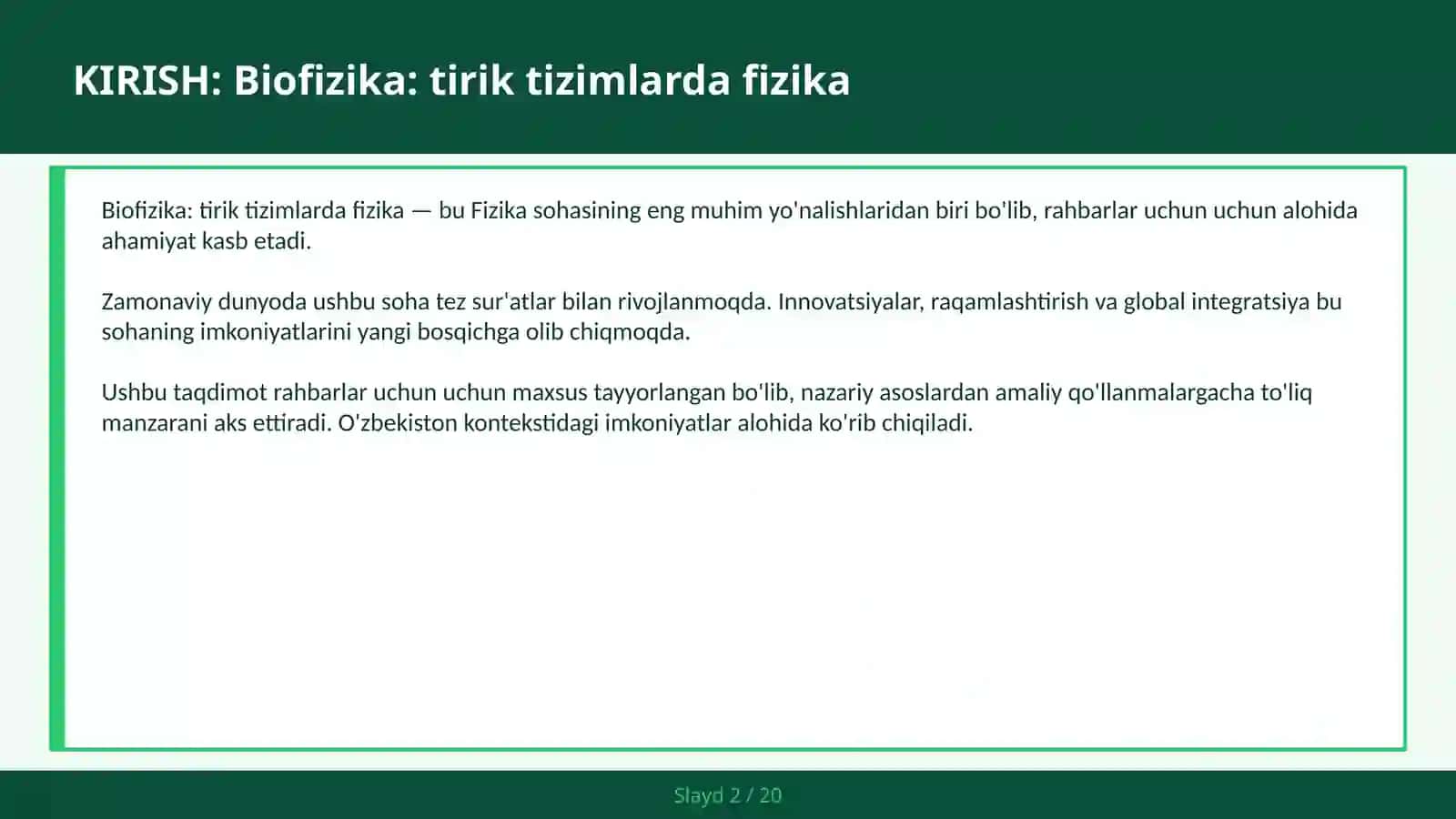 Biofizika: TIRIK TIZIMLARDA FIZIKA 2