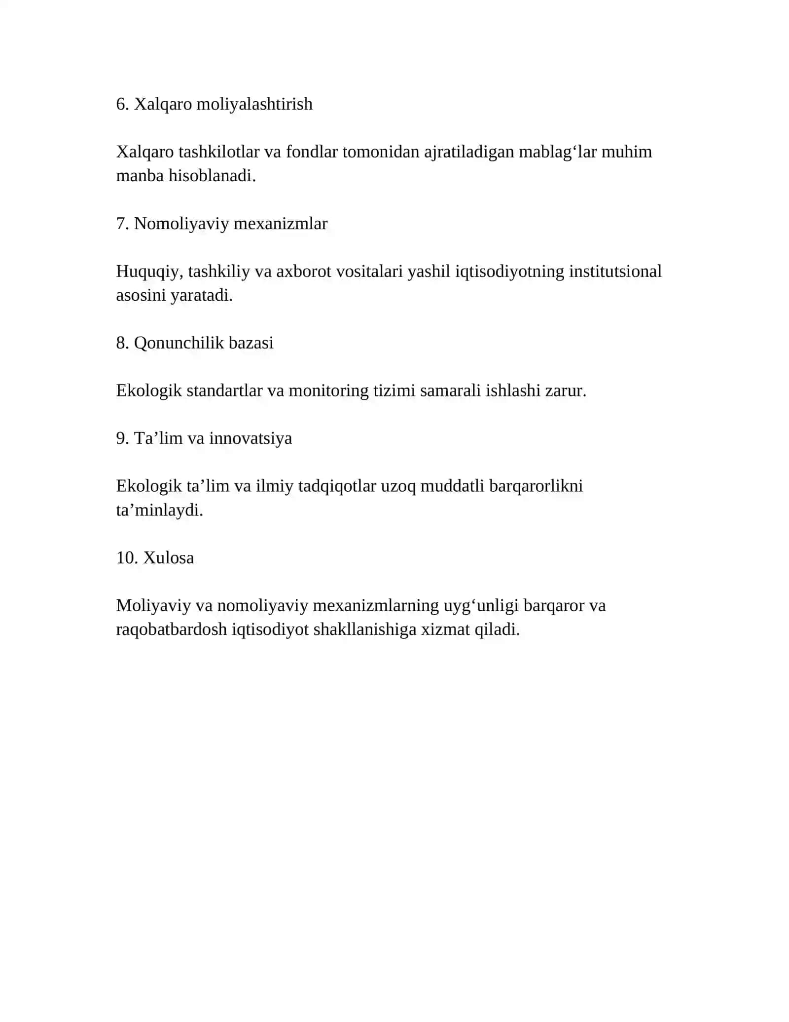 YASHIL IQTISODIYOTNI RIVOJLANTIRISHNING MOLIYAVIY VA NOMOLIYAVIY MEXANIZMLARI 2