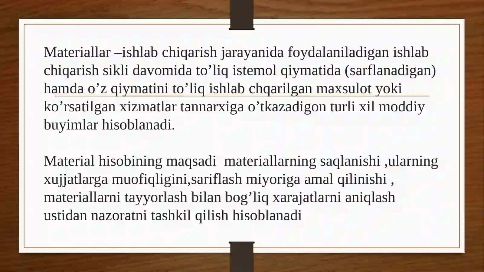 Material Xarajatlarining Hisobi 2