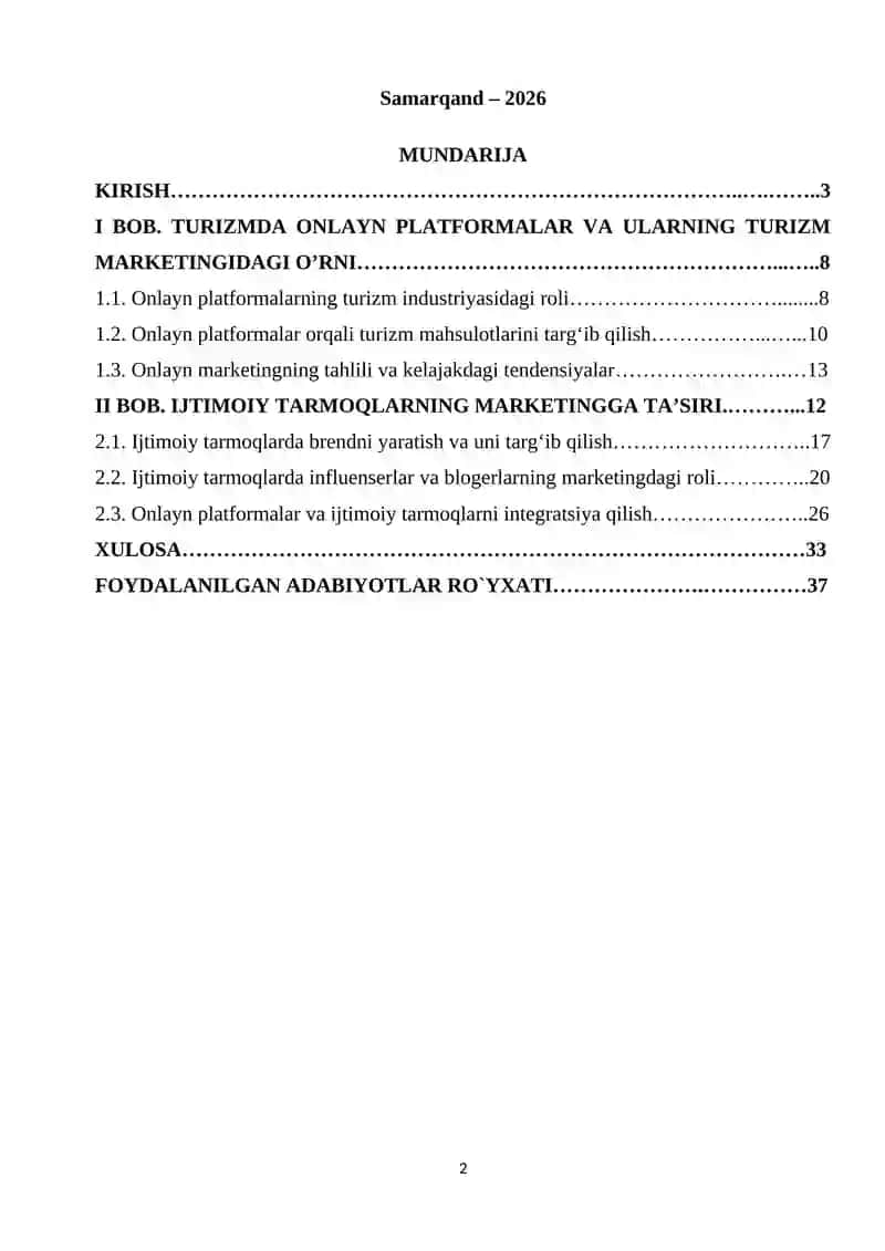 Turizmda onlayn platformalar va ijtimoiy tarmoqlarning marketingdagi roli 2