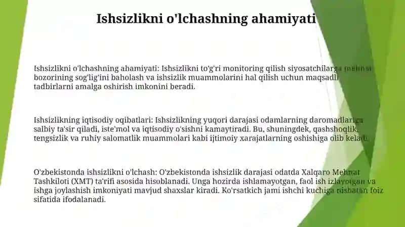 Ishsizlik Darajasining OʻLchanishi. Ishsizlikning Iqtisodiy Oqibatlari 2