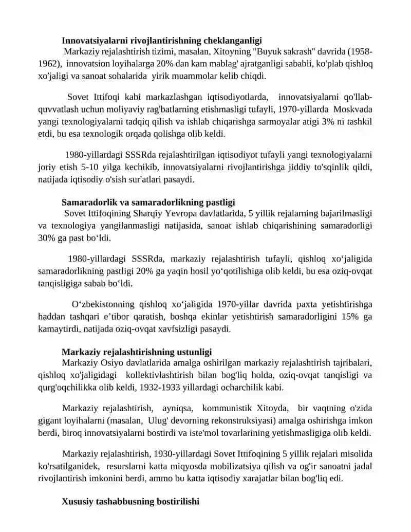 Buyruqbozlik iqtisodiyotining normalari 2