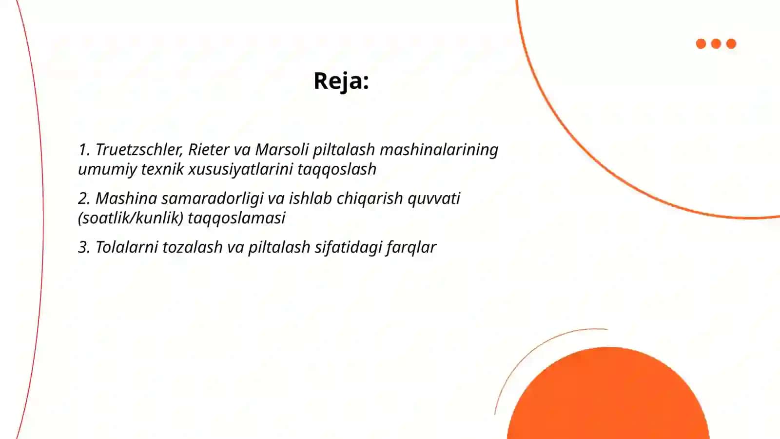 Truetzschler, Rieter va Marsoli piltalash mashinalari qiyosiy tahlili 2
