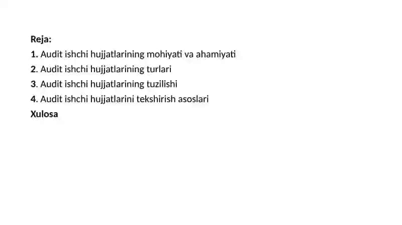 Auditda hujjatlashtirish va audit ishchi hujjatlari 2