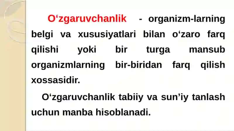 O‘zgaruvchanlik 2