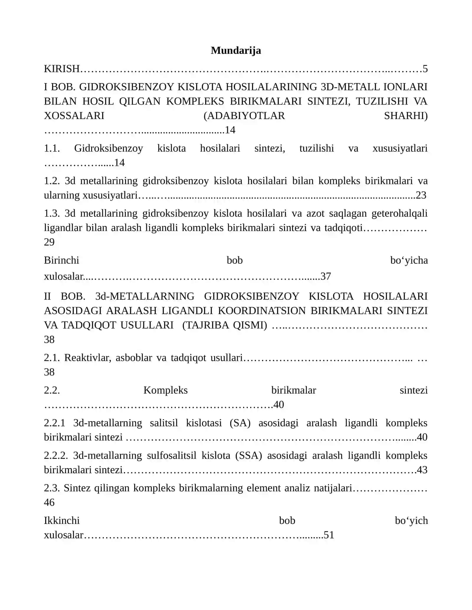 BA`ZI 3D-METALLARNING GIDROKSIBENZOY KISLOTA HOSILALARI ASOSIDAGI ARALASH LIGANDLI KOORDINATSION BIRIKMALARI SINTEZI VA TADQIQOTI MAVZUSIDA DISSERTATSIYA 2