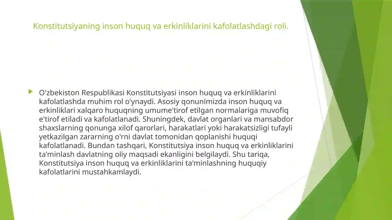 Huquq va Erkinliklarining Kafolatlari 2
