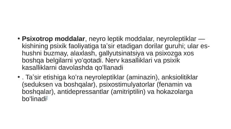 Psixotrop vositalar.Neyroleptiklar.Trankvilizatorlar 2
