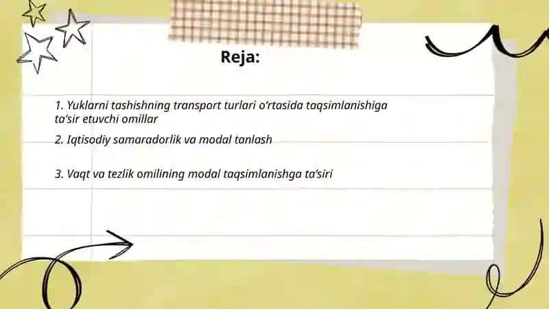 Yuklarni tashishning transport turlari oʻrtasida taqsimlanishi 2
