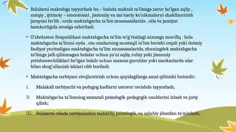 Bolalarni maktabga tayyorlash fanlarini o’qitish metod va vositalari 2