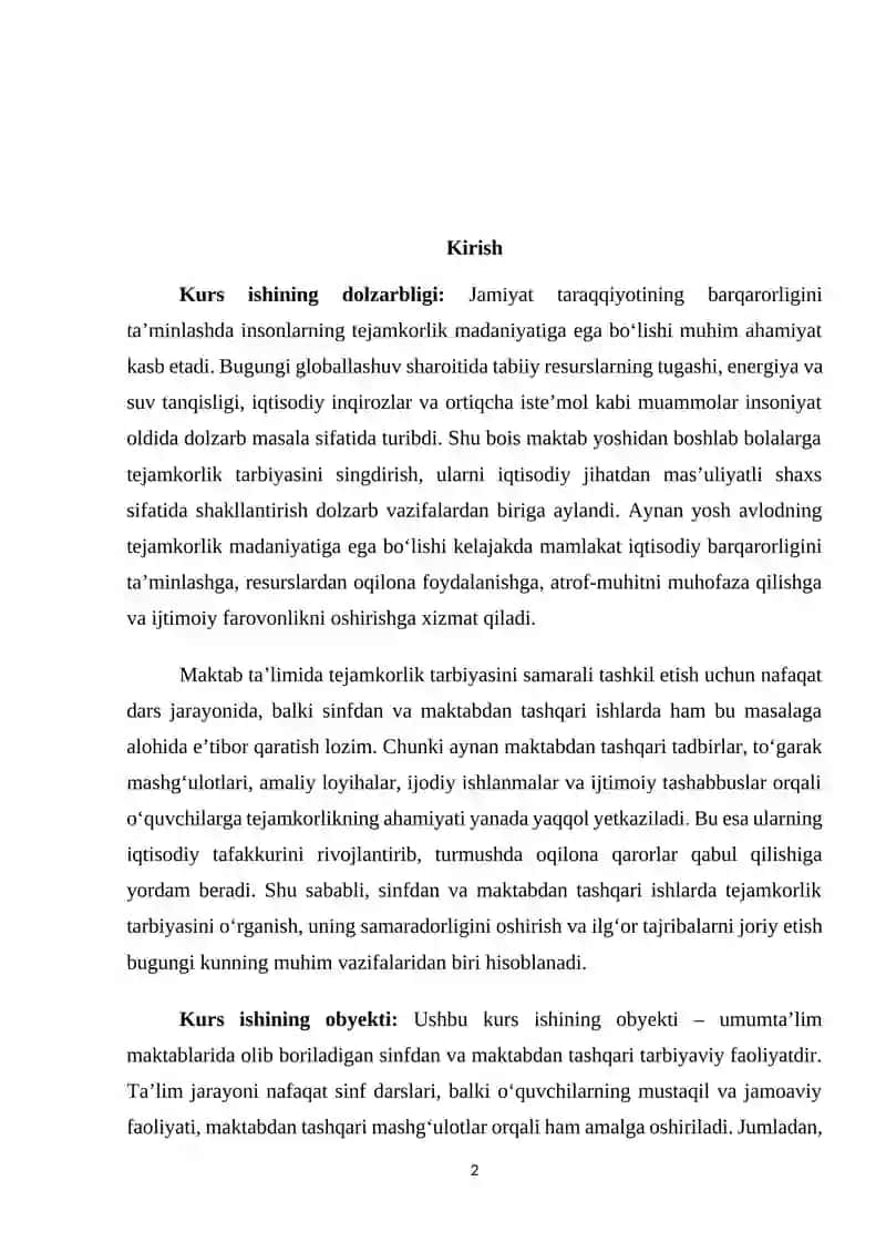Sinfdan va maktabdan tashqari ishlarda tejamkorlik tarbiyasi 2