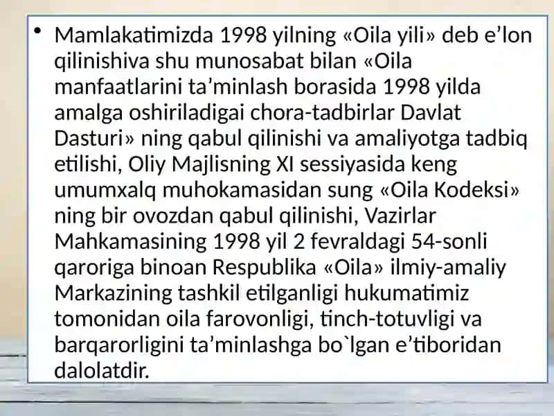 OILAPEDAGOGIKASI VA UNING MILLIY O'ZIGA XOS XUSUSIYATLARI.KORREKSION PEDAGOGIKA ASOSLARI 2