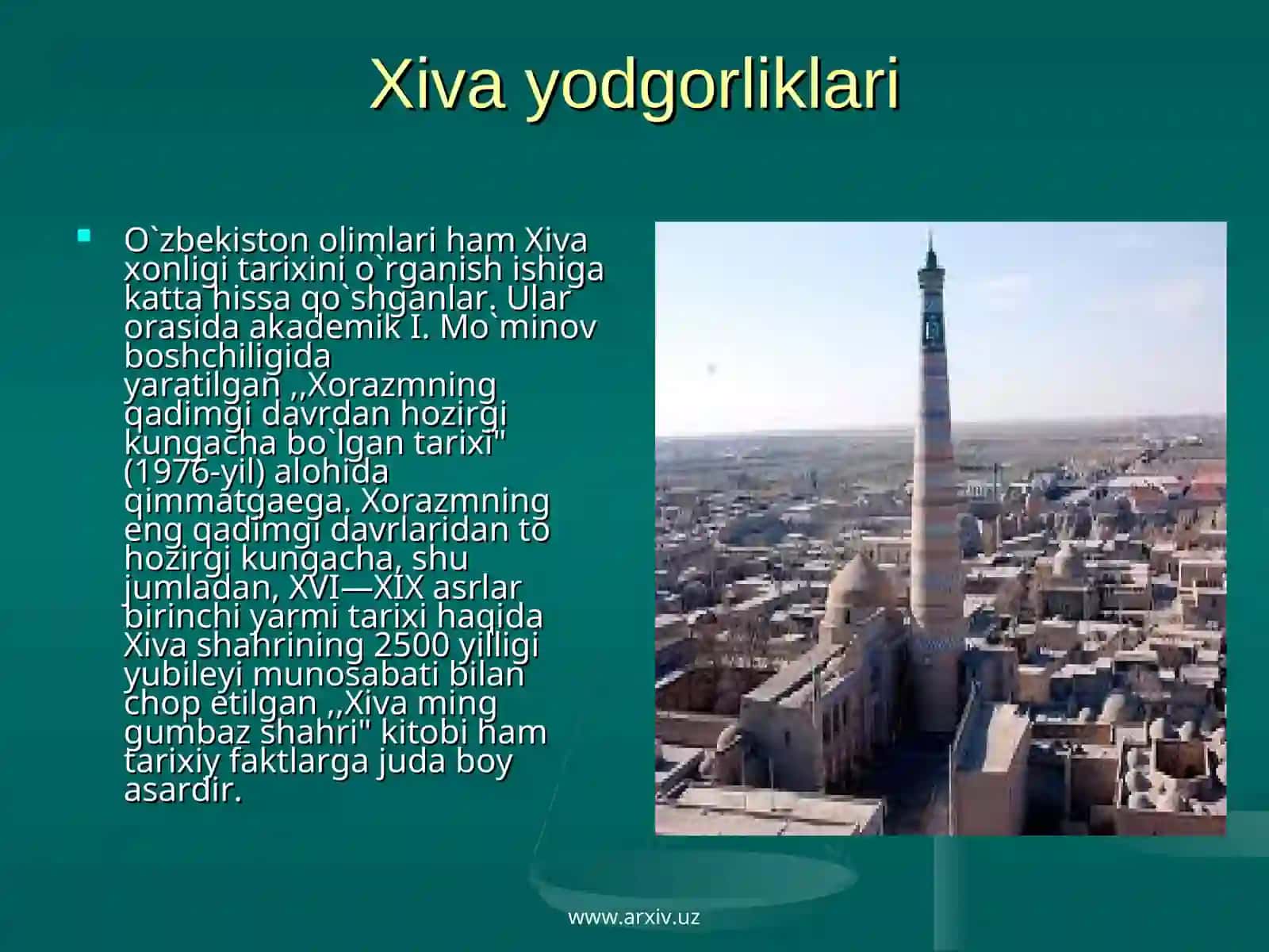 Xorazmning qadimgi davrdan hozirgi kungacha bo`lgan tarixi 2