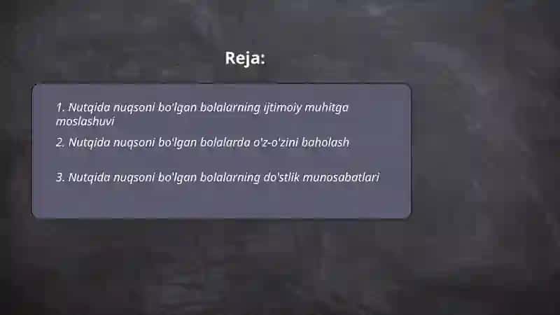 Nutqida nuqsoni bo'lgan bolalar shaxslararo munosabati diagnostikasi 2