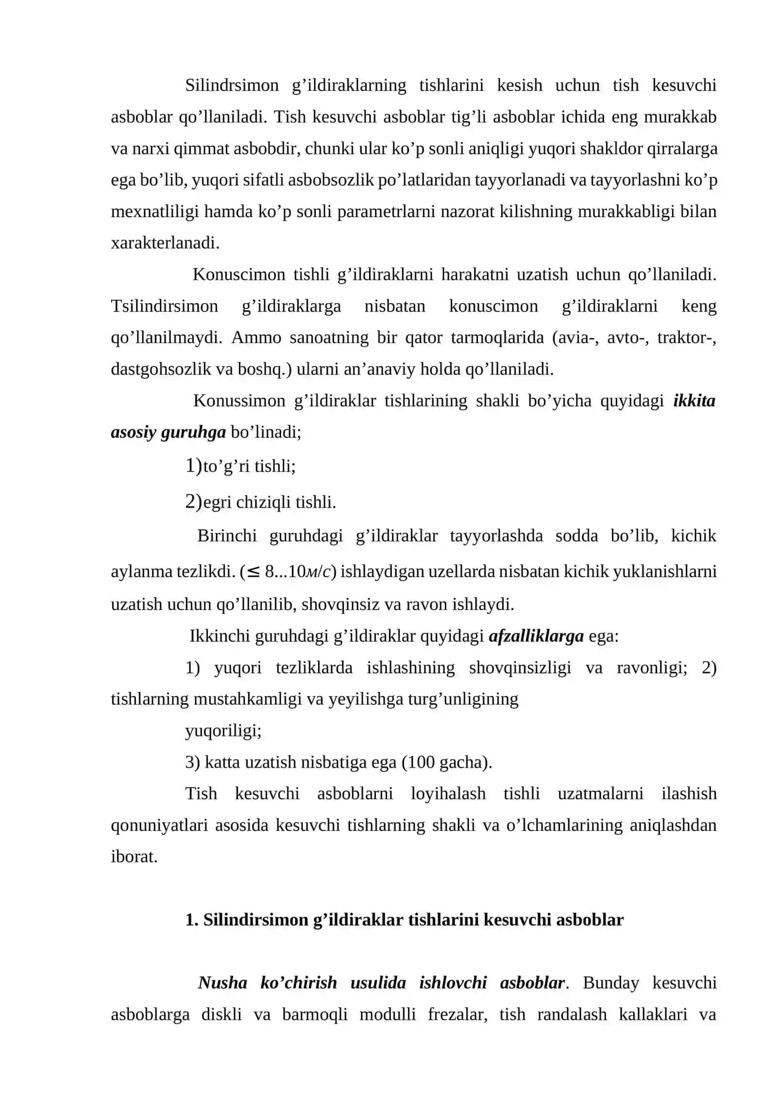 Tishli g`ildiraklarni kesish uchun asboblar tayinlashi va har xil ko`rinishlari 2