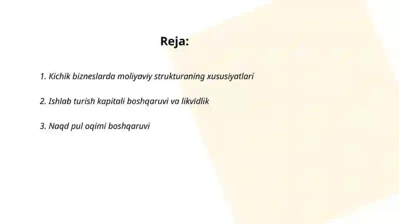Kichik biznes korxonalari moliyasining xususiyatlari 2