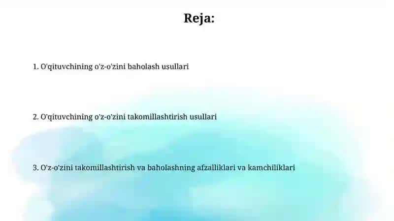 O'qituvchining o'z ustida ishlashi va o'z o'zini baholash usullarini tasniflash 2