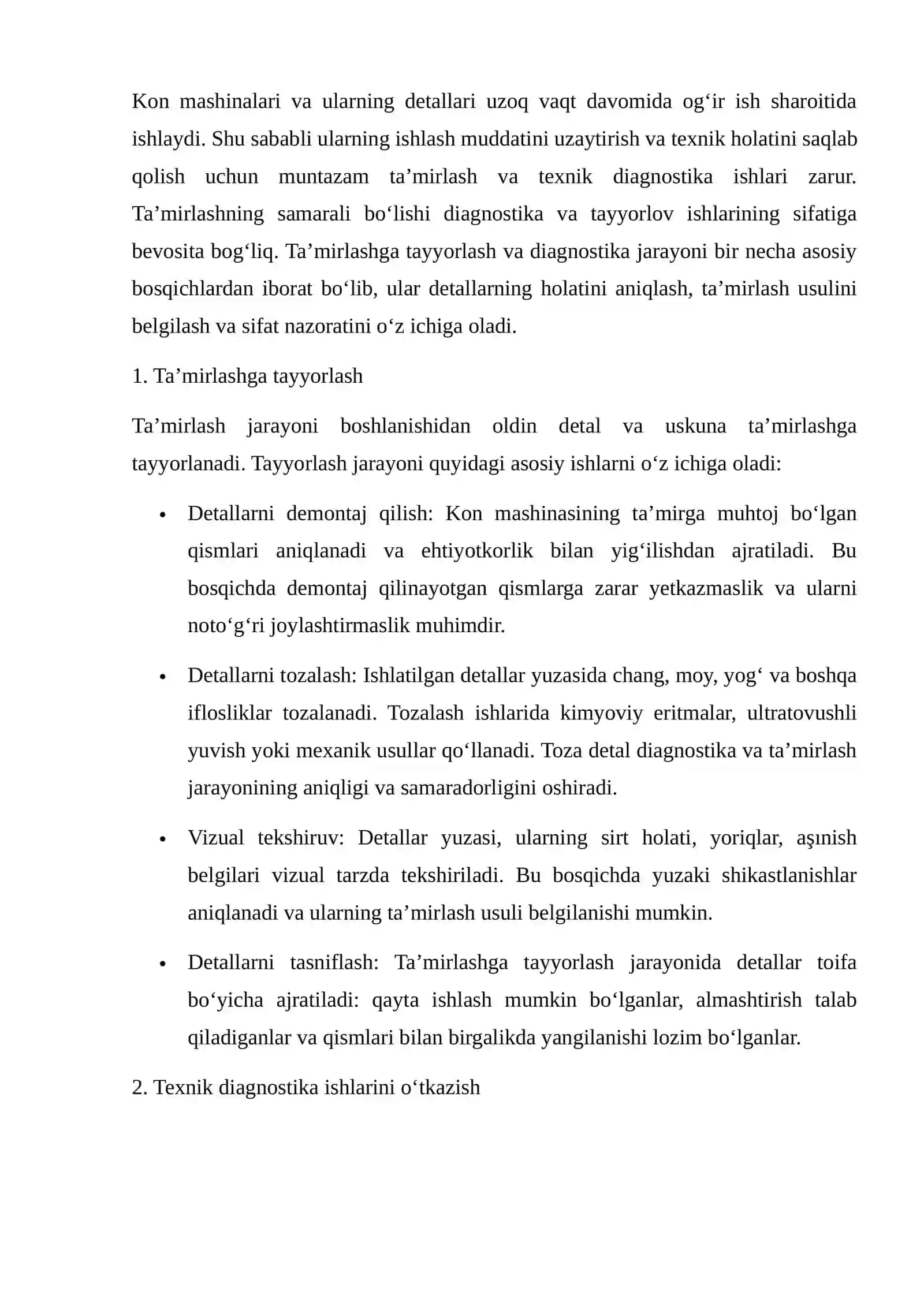 Kon mashina va uskunalari detallari ta’mirlash texnologik jarayonlari 2