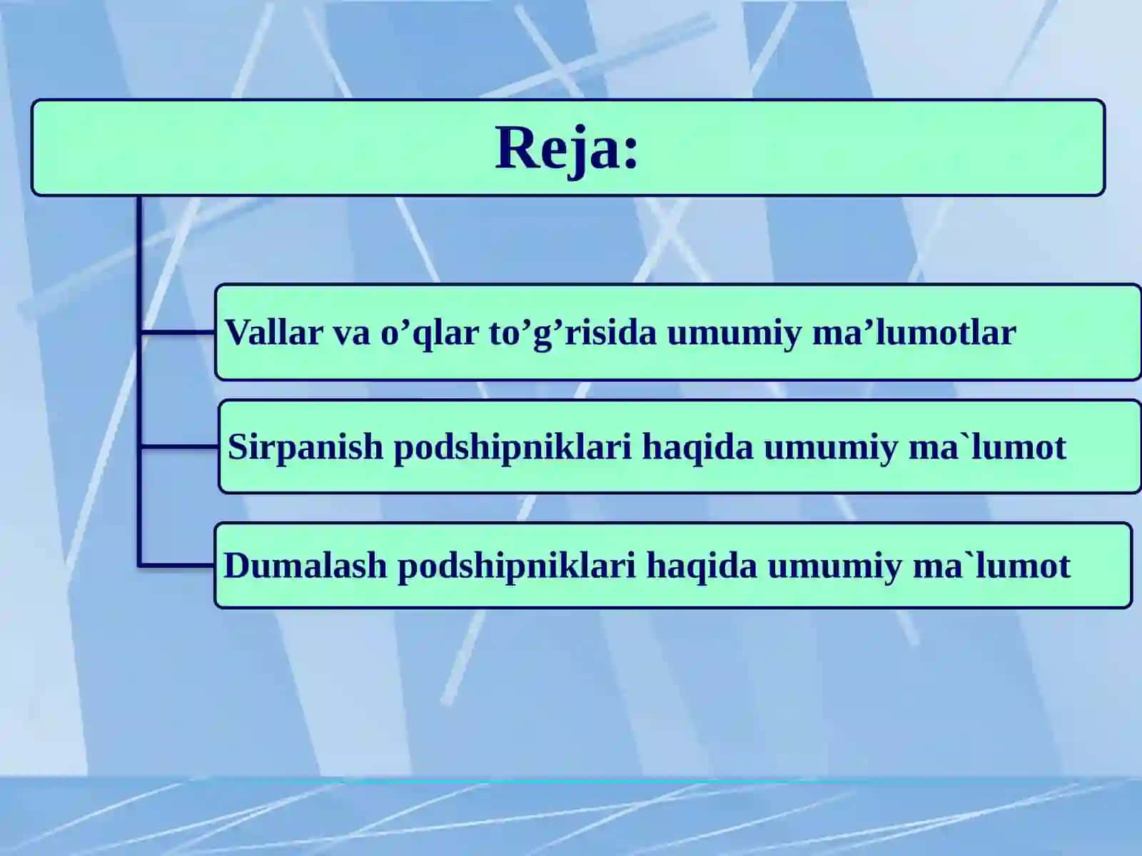 Vallar va o‘qlarning tuzilishi va ular uchun ishlatiladigan mate­ri­allar. 2