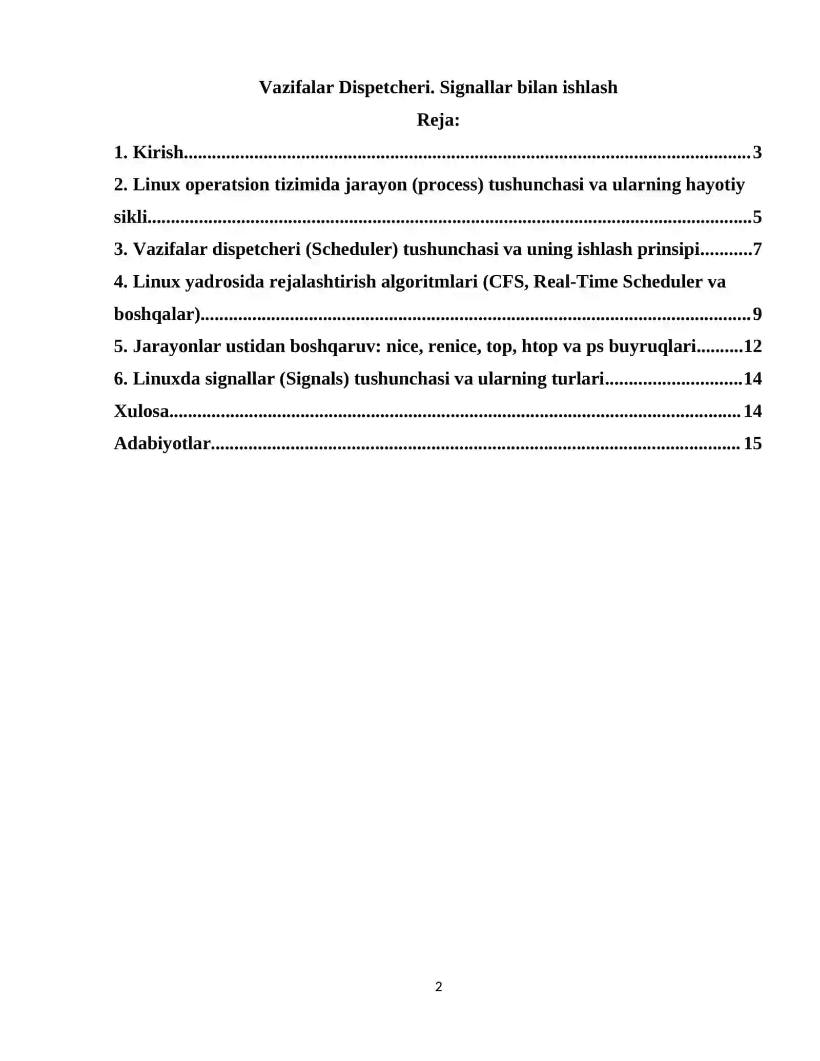 Vazifalar Dispetcheri. Signallar bilan ishlash. 2