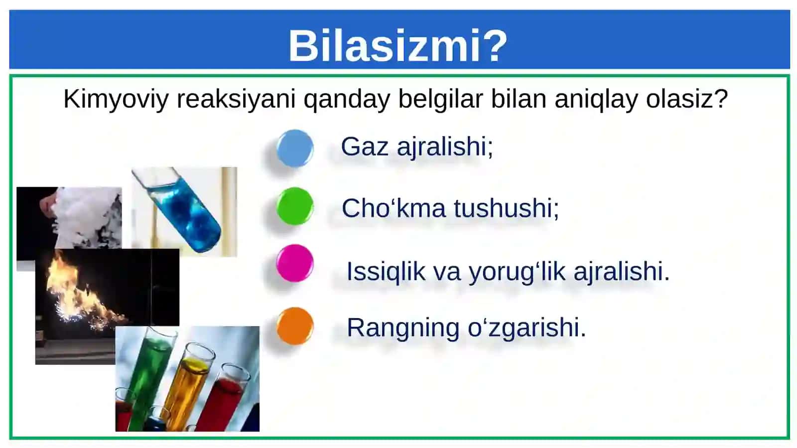 Kimyoviy reaksiya turlari. Kimyoviy energiya 2