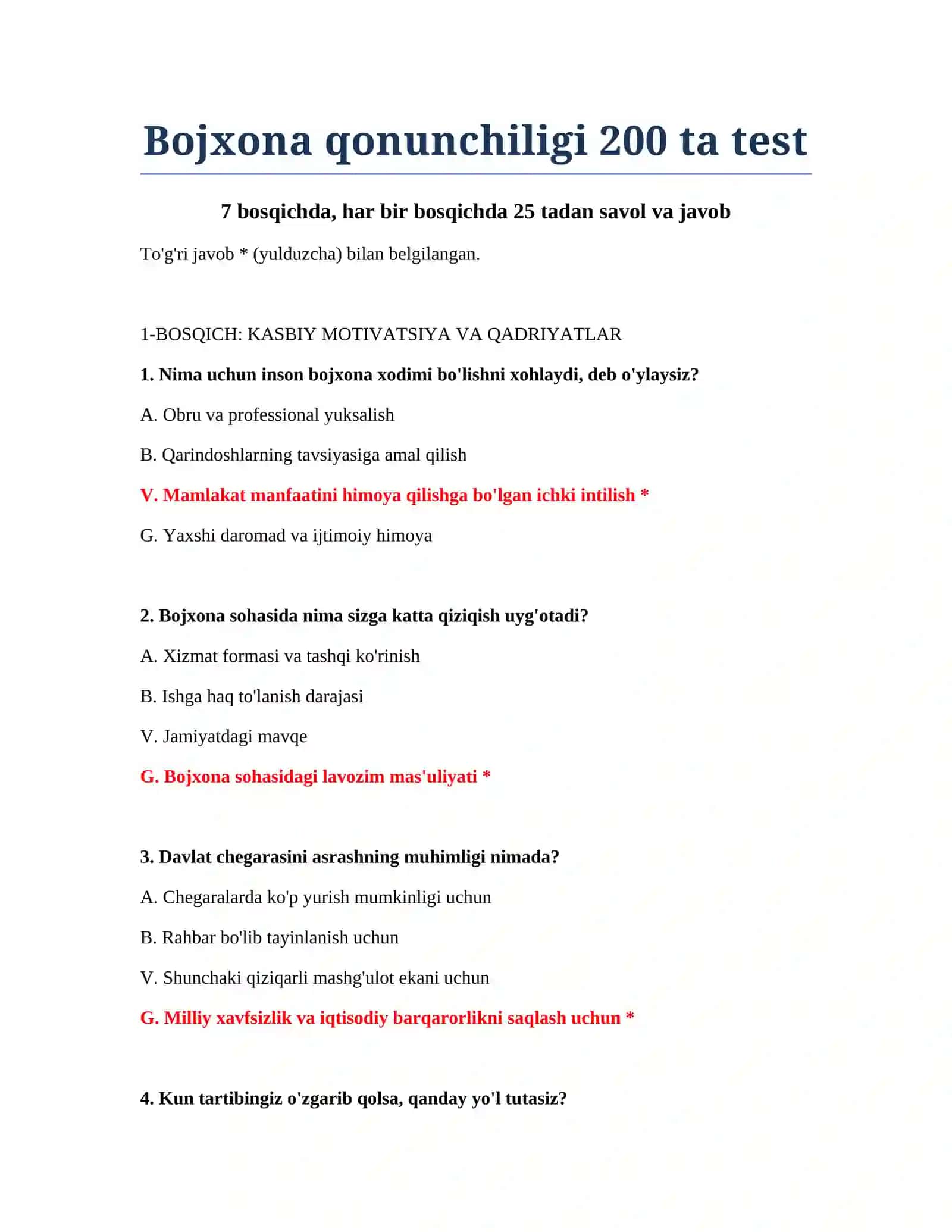 Bojxona qonunchiligi 200 ta test 2