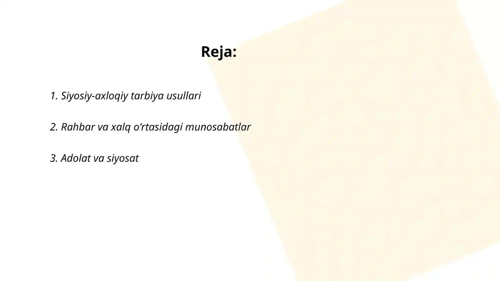 Siyosiy-axloqiy mavzudagi asarlar tahlili("Qobusnoma" (Kaykovus), "Siyosatnoma" (Nizomulmulk) 2