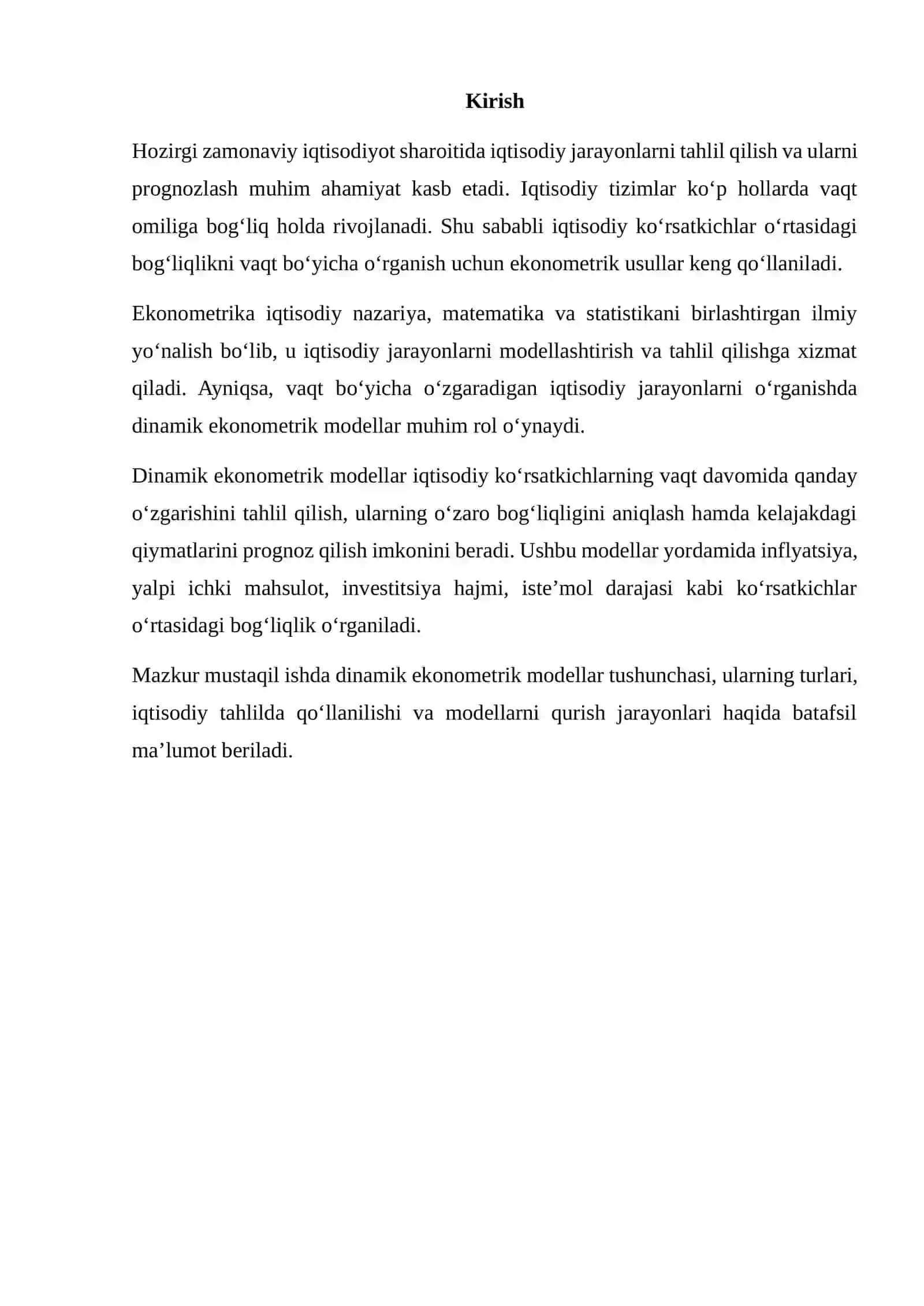 DINAMIK EKONOMETRIK MODELLARIDAN FOYDALANISH 2