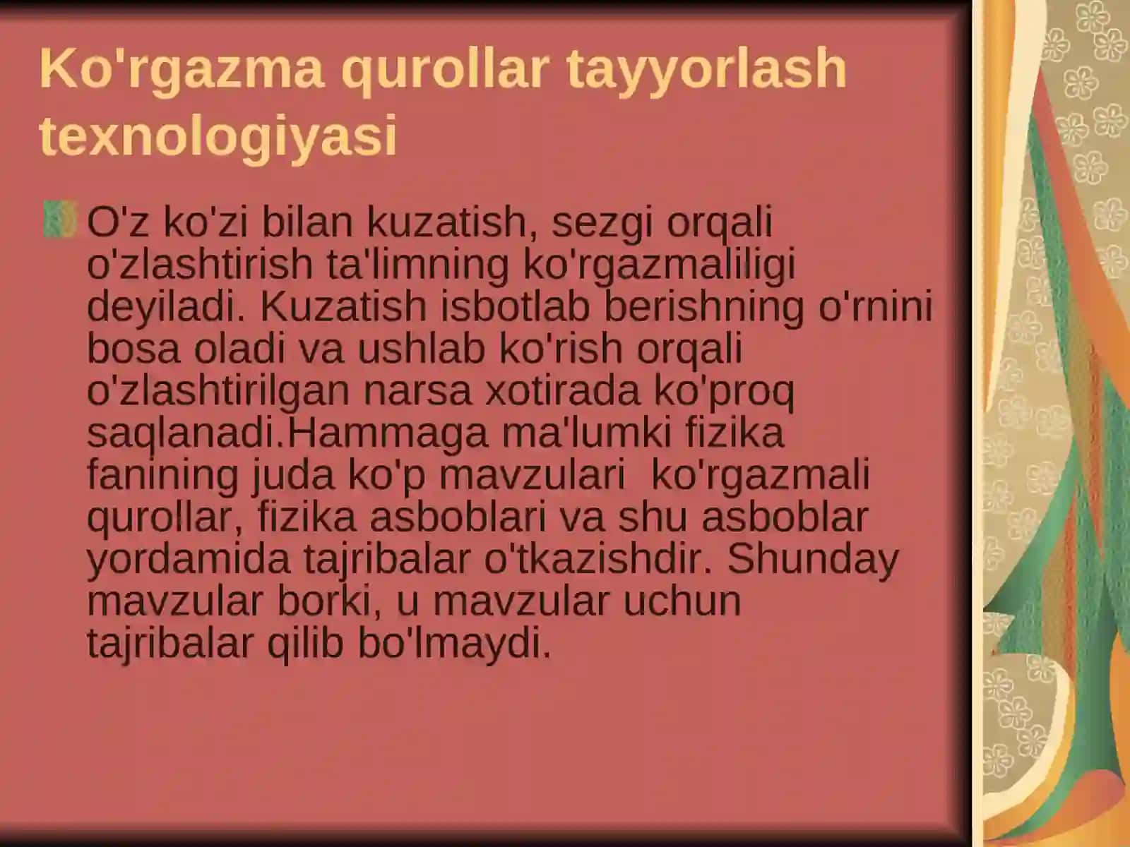 Ko'rgazma qurollar tayyorlash texnologiyasi 2