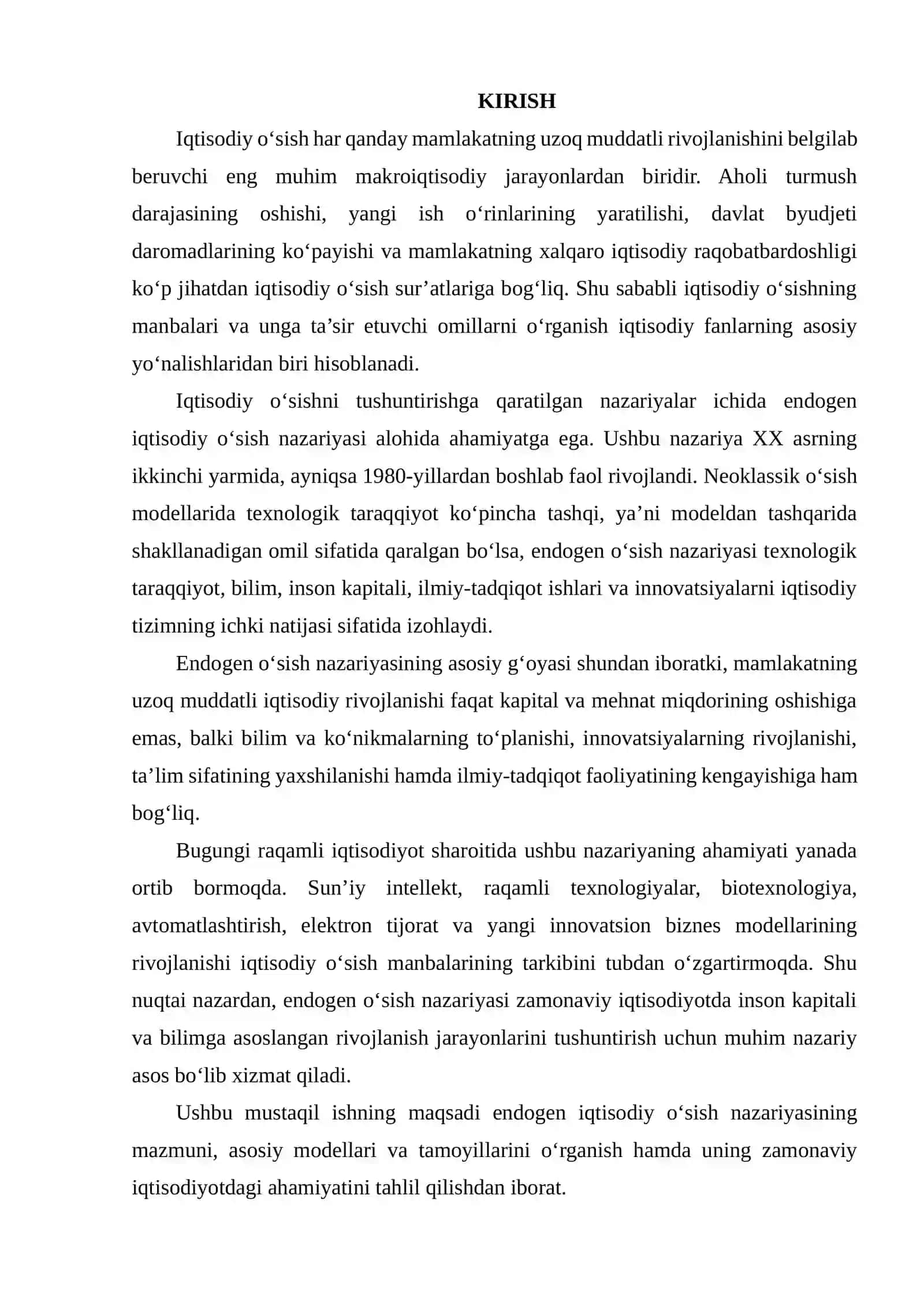 ENDOGEN IQTISODIY O‘SISH NAZARIYASINING ZAMONAVIY IQTISODIYOTDAGI AHAMIYATINI TAHLIL QILISH 2