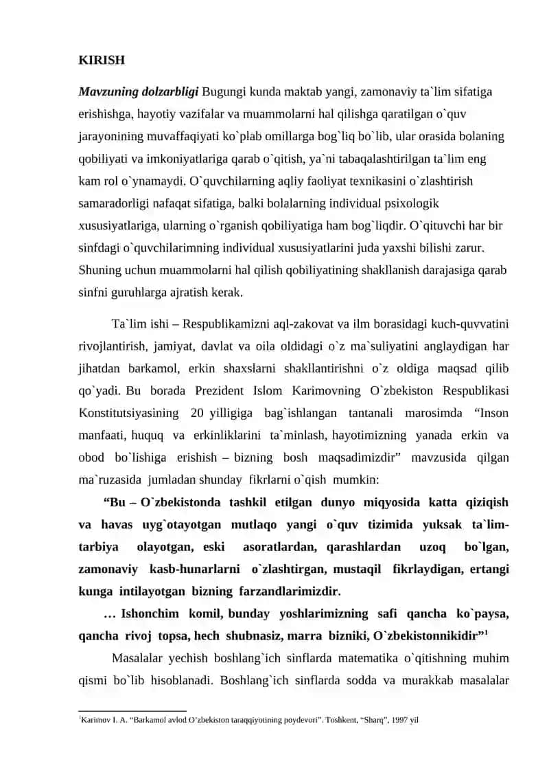 BOSHLANG`ICH SINFLARDA MATEMATIKADAN TABAQALASHTIRILGAN TA`LIMDAN FOYDALANISH IMKONIYATLARI 2