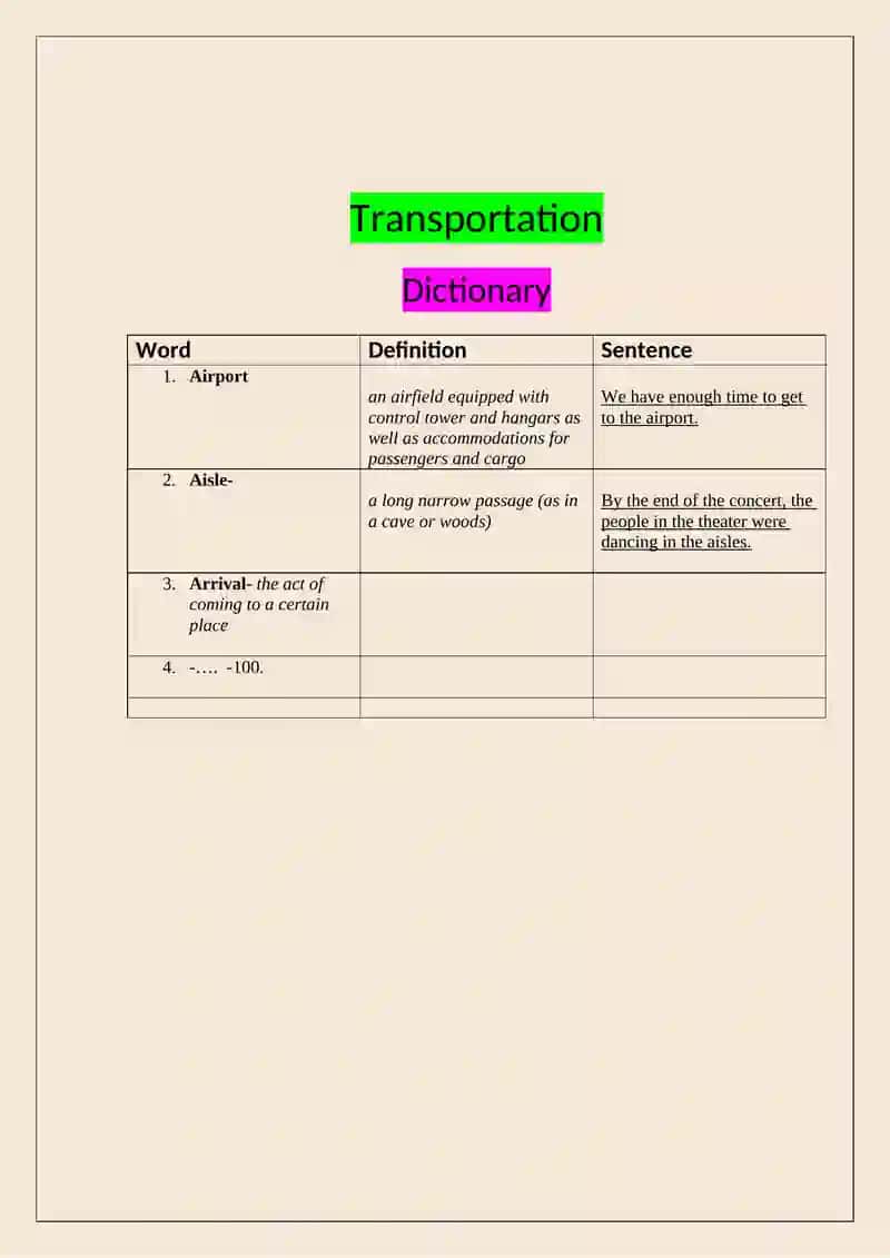Monolingual Transportation Dictionary 2