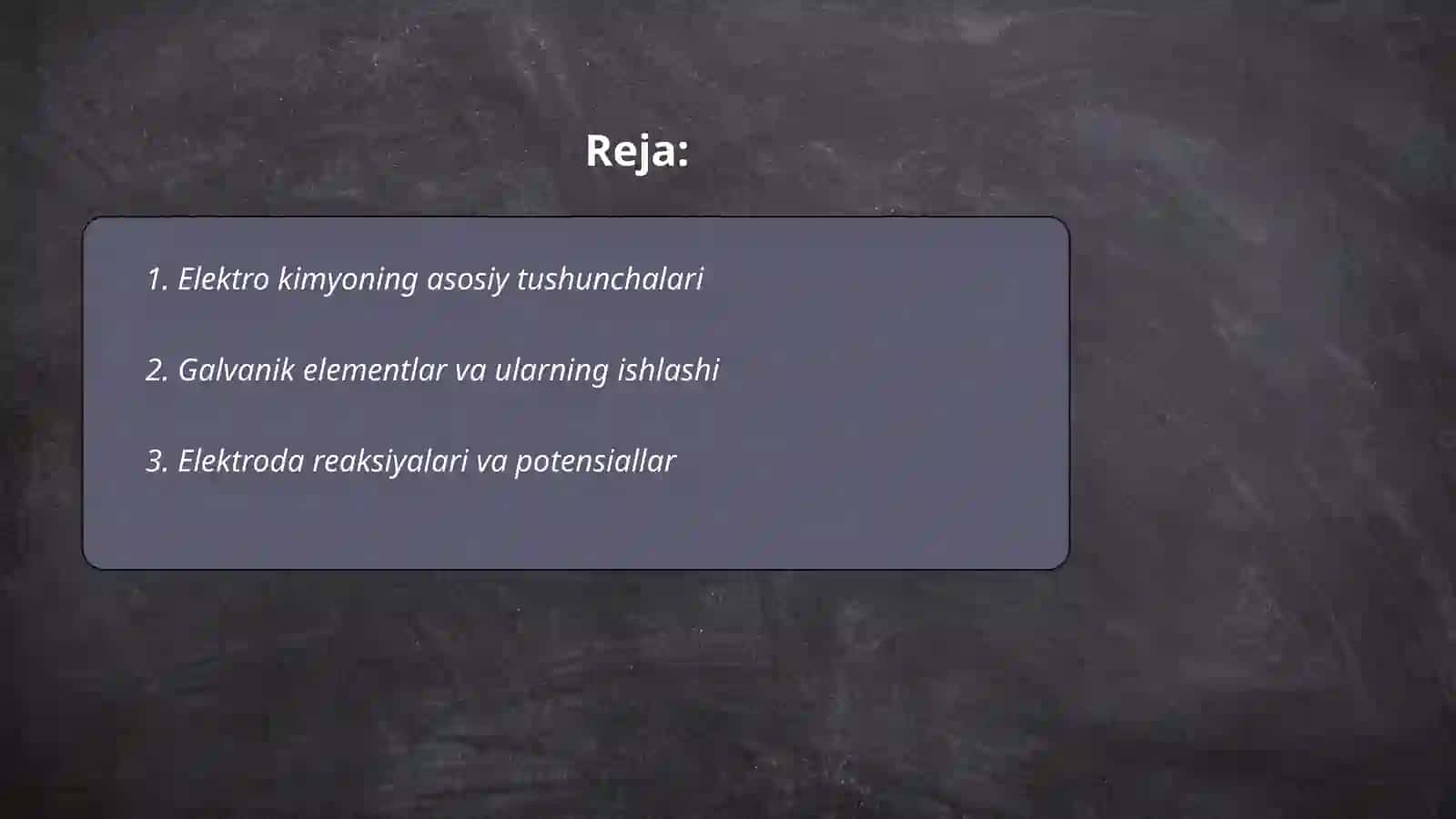 Elektro kimyo tushinshasi 2