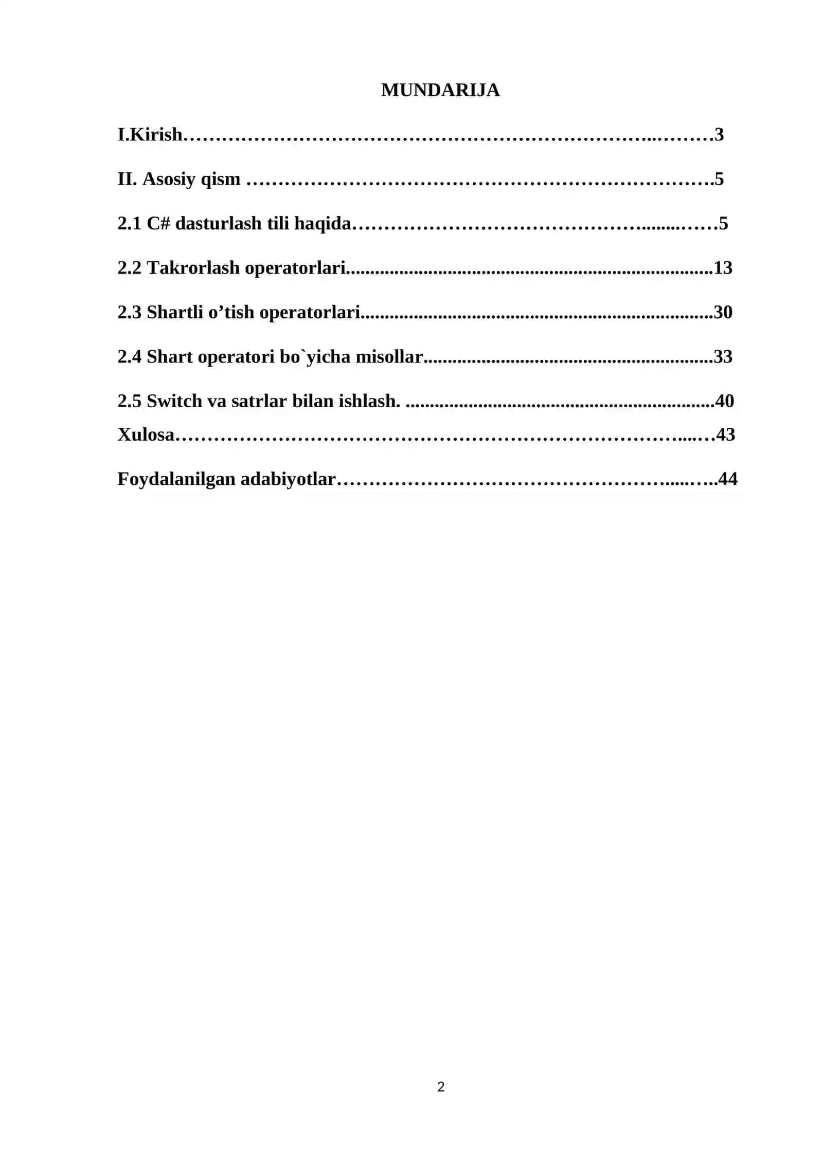 C# dasturlash tili takrorlanish operatori 2