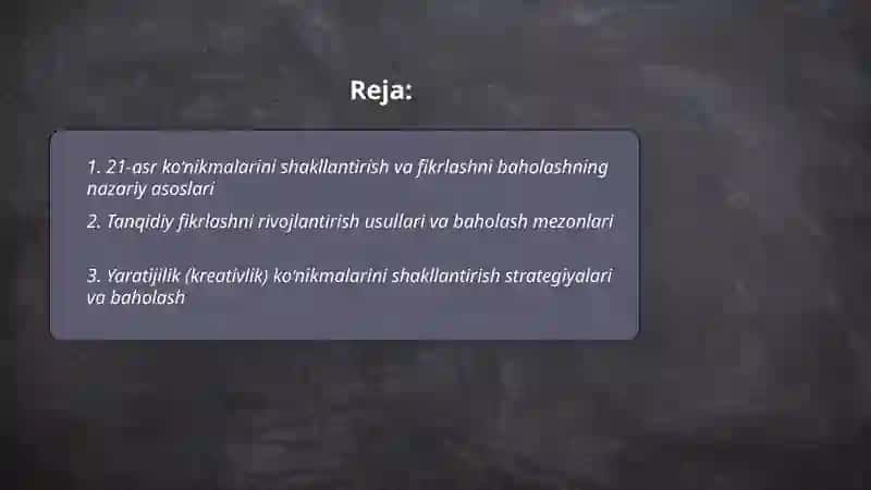 Xl asr koʻnikmalarini shakllantirish yoʻllari fikrlashni baxolash 2