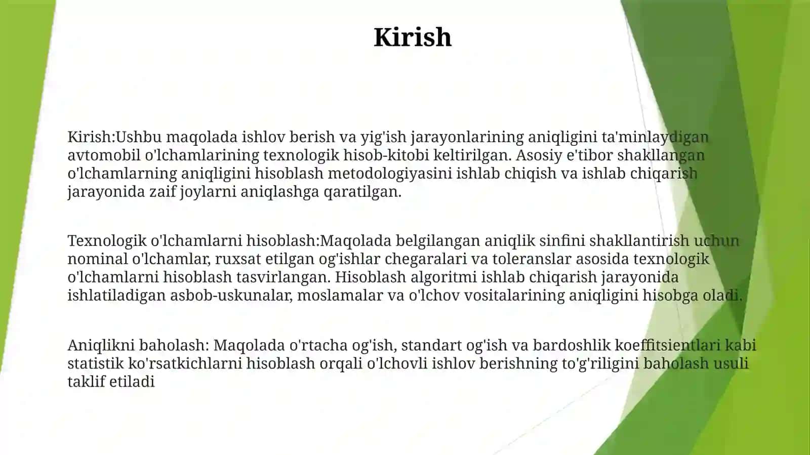 Avtomobil OʻLchamlarning Texnologik Hisobi Va Ishlov Berish AniqliginiHisoblash 2