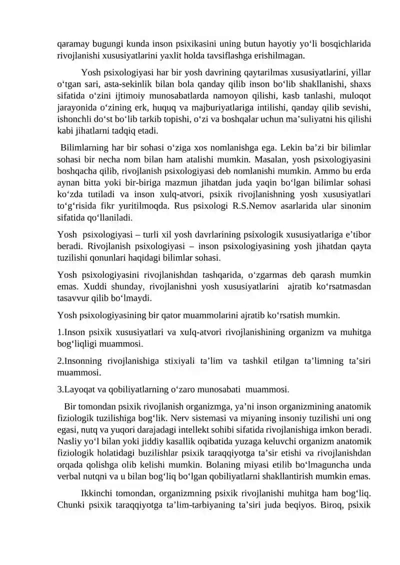 Yosh va Pedagogik Psixologiya Fanining Tadqiqot Soxasi va Muammolari 2