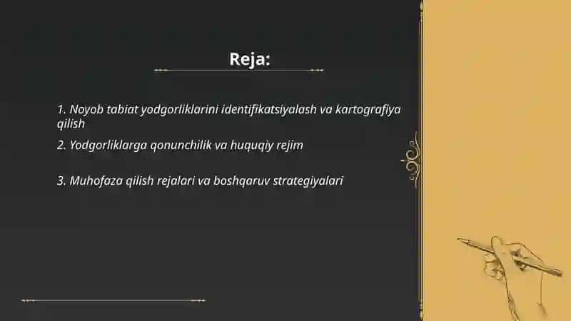 Noyob tabiat yodgorliklaridan foydalanish va muhofaza etish 2