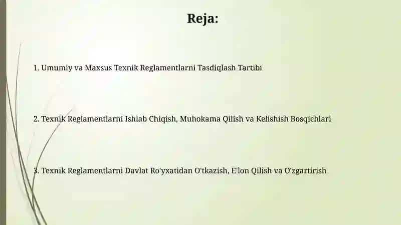 Umumiy va Maxsus Texnik Reglamentlarni Tasdiqlash Tartibi 2